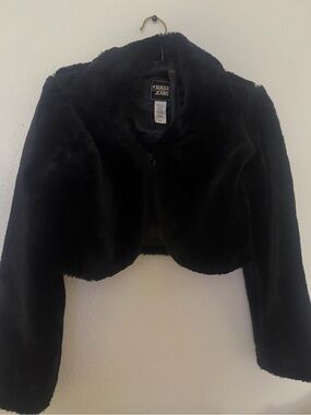 Guess Women's Black Faux Fur Cropped Jacket